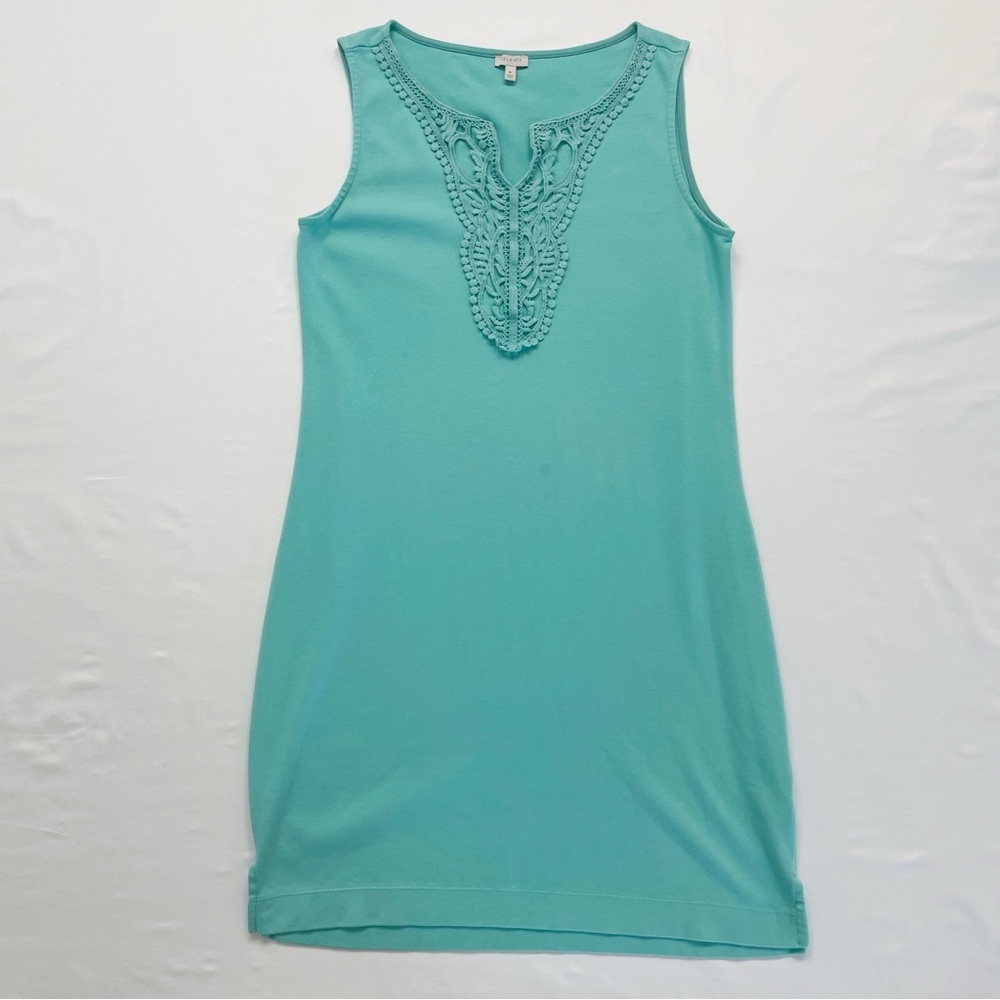 Talbots Turquoise 100% Cotton Sleeveless Dress Notch Resortwear Size Medium